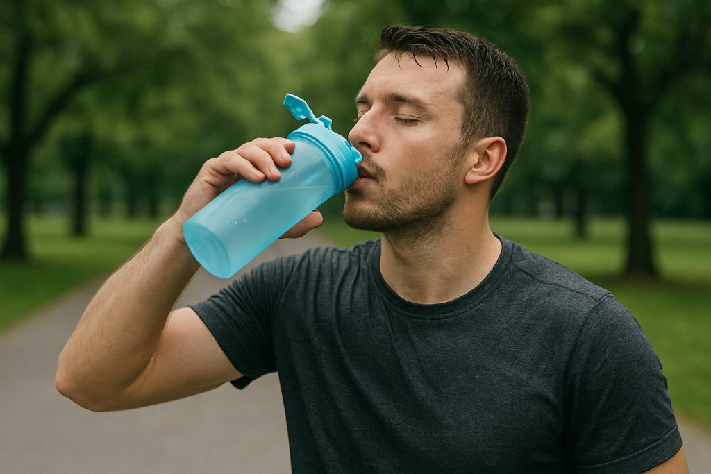 水分補給をしている男性