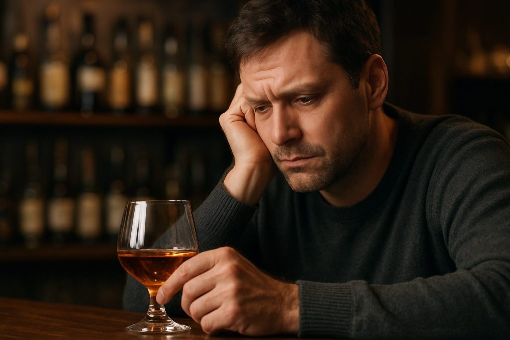 アルコールを考えている男性