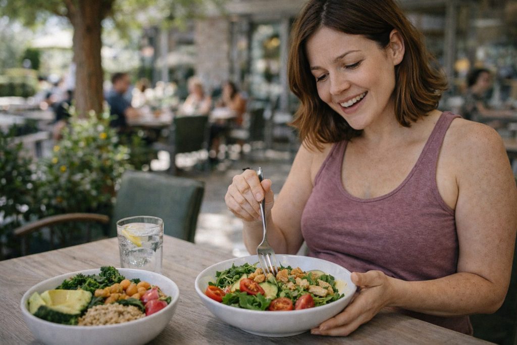 ヘルシーな食事を楽しんでいる女性のイメージ