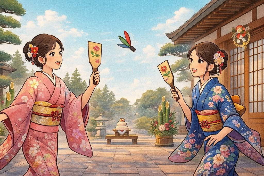 羽子板を楽しむ二人の女性