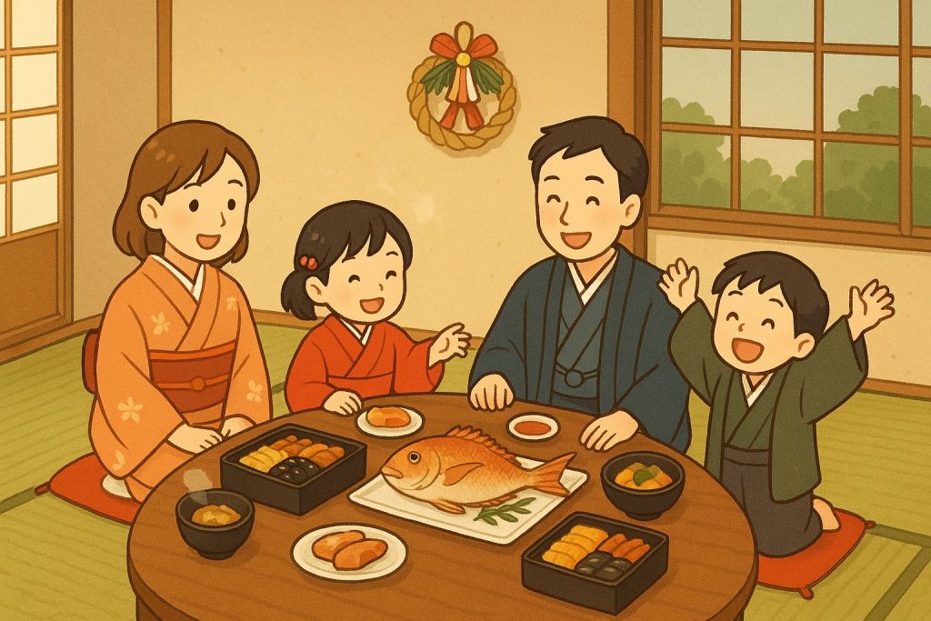 お正月を楽しむ家族