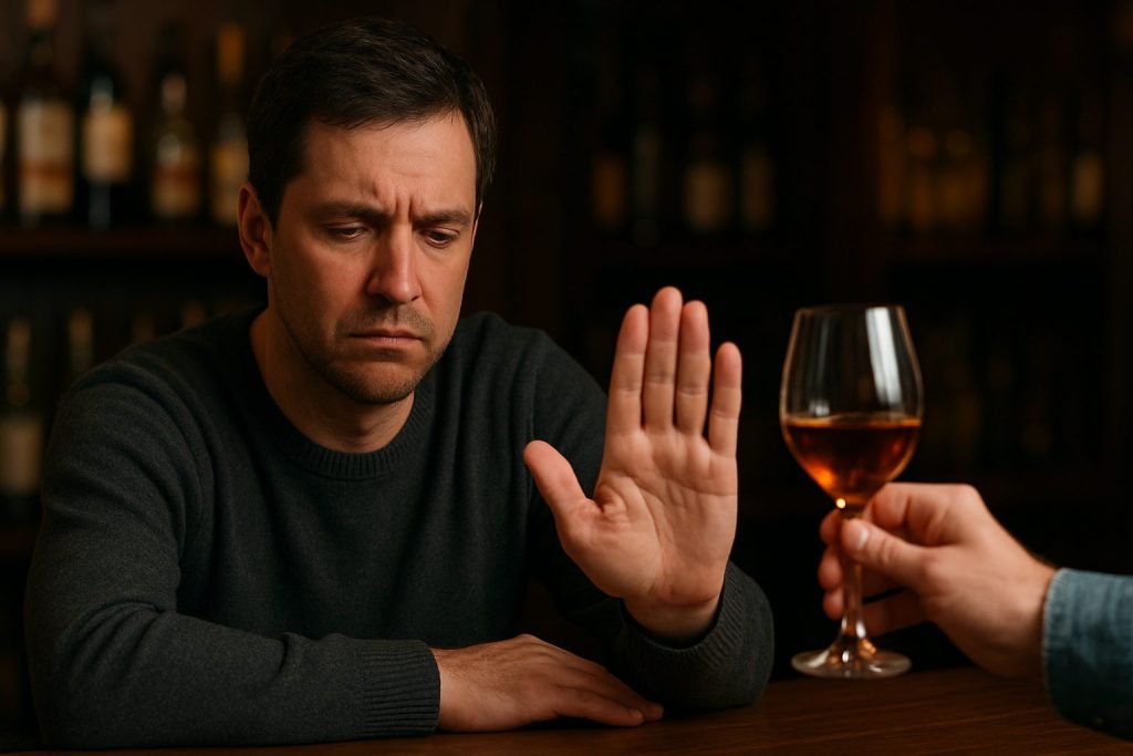 お酒を断る男性