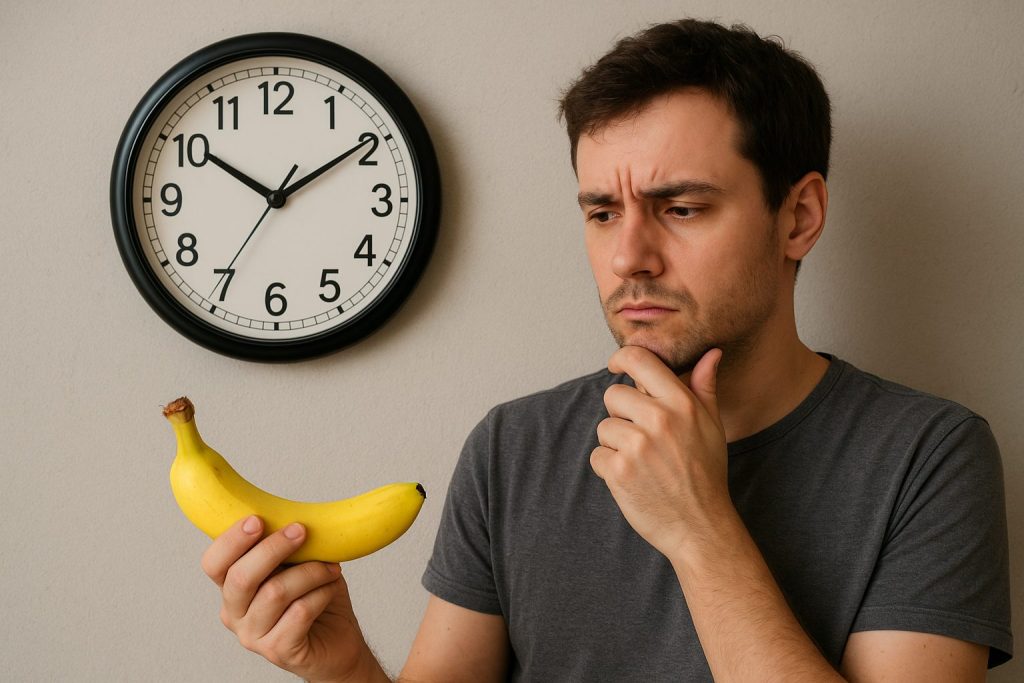 バナナを持って悩む男性