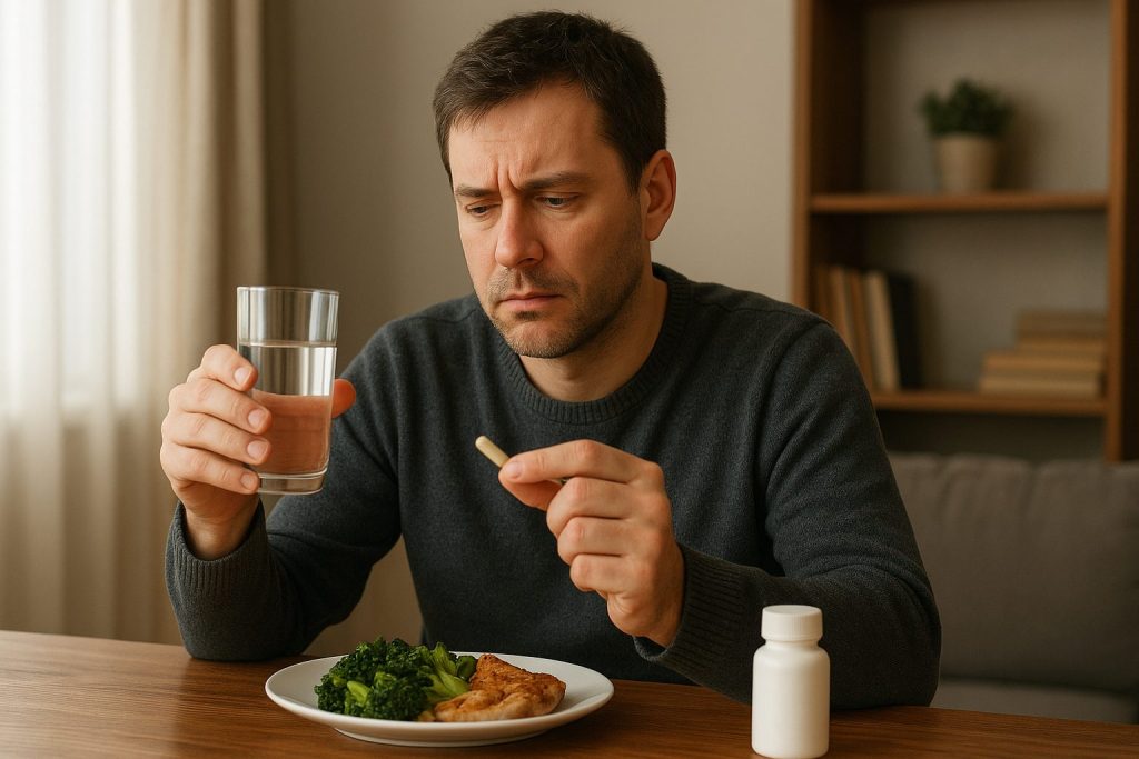 二日酔い予防をする男性