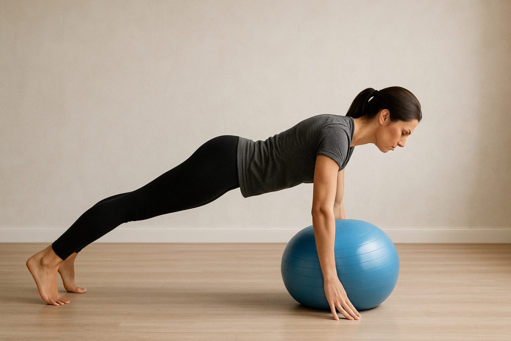 バランスボールで体幹を鍛えている女性