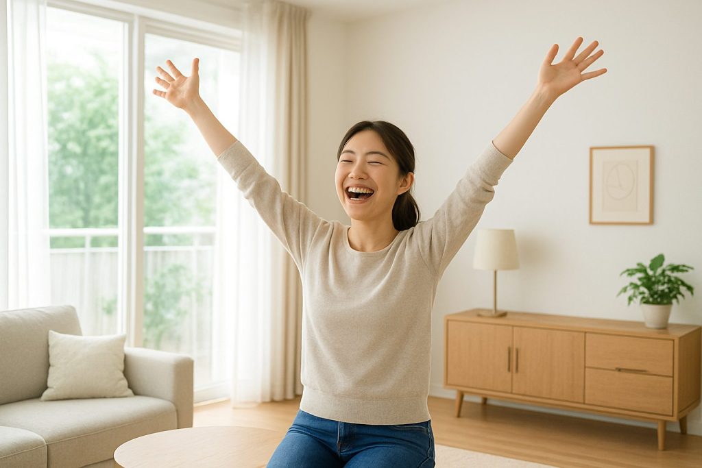 大掃除が終わって喜んでいる女性